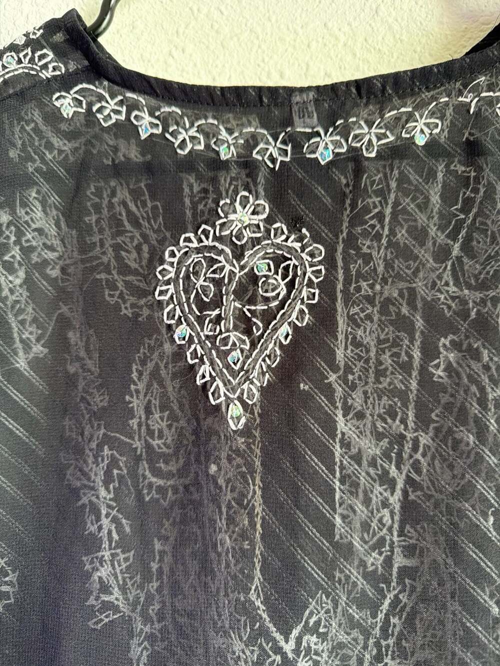 Unbranded Black Sheer Embroidered Kurti Tunic Top Size 40 - Picture 6 of 6